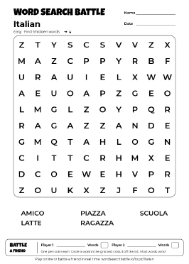 Printable Italian Word Search