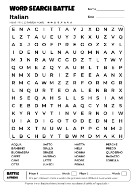 Printable Italian Word Search