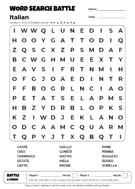 Printable Italian Word Search