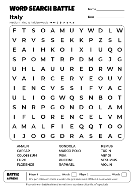 Printable Italy Word Search