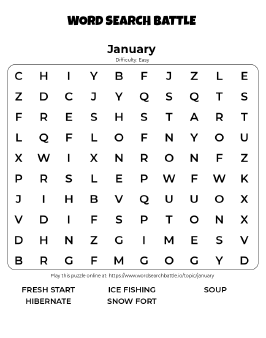 Printable January Word Search