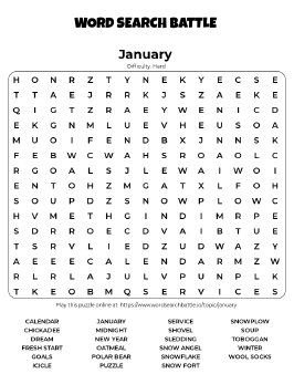 Printable January Word Search