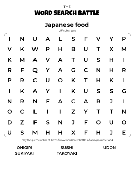 Printable Japanese Food Word Search