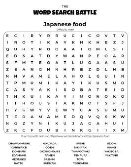 Printable Japanese Food Word Search