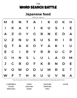 Printable Japanese Food Word Search