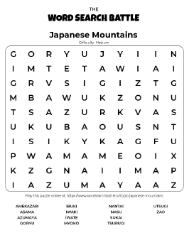 Printable Japanese Mountains Word Search