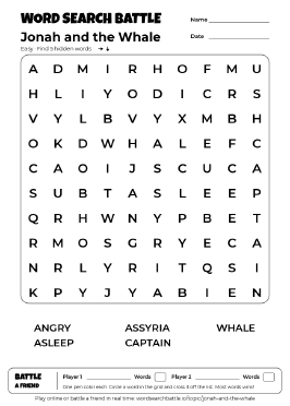 Printable Jonah and the Whale Word Search