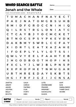 Printable Jonah and the Whale Word Search