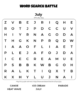 Printable Easy July Word Search