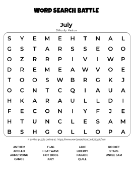 Printable July Word Search