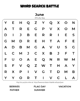 Printable June Word Search