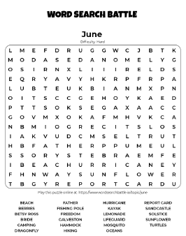 Printable June Word Search