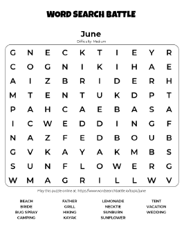 Printable June Word Search