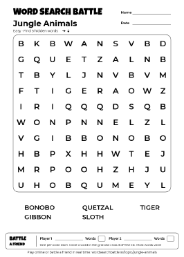 Printable Jungle Animals Word Search