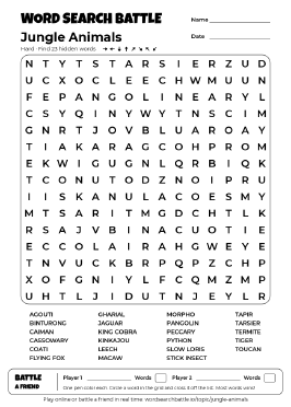 Printable Jungle Animals Word Search