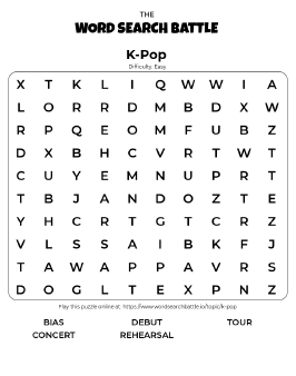 Printable K-Pop Word Search