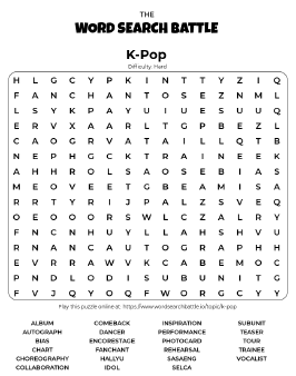 Printable K-Pop Word Search