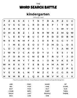 Printable Kindergarten Word Search