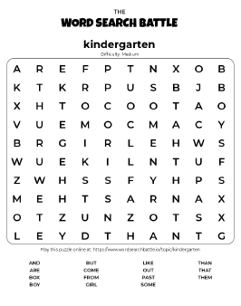Printable Kindergarten Word Search Preview
