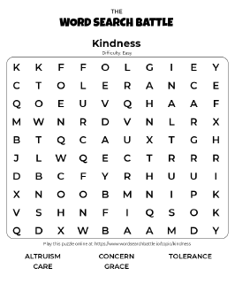 Printable Easy Kindness Word Search