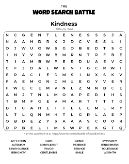 Printable Hard Kindness Word Search