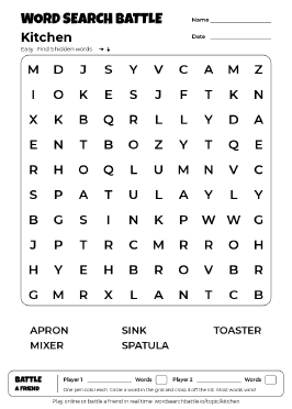Printable Kitchen Word Search