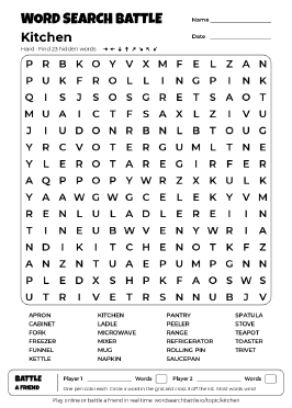 Printable Kitchen Word Search
