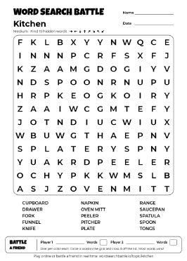 Printable Kitchen Word Search