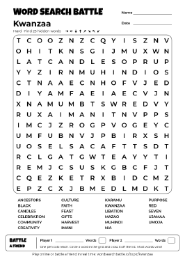 Printable Kwanzaa Word Search