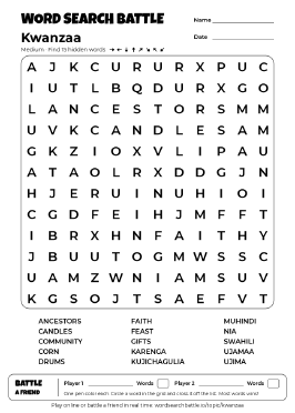 Printable Kwanzaa Word Search