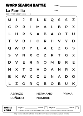 Printable Easy La Familia Word Search