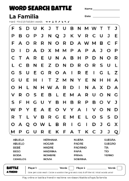 Printable Hard La Familia Word Search