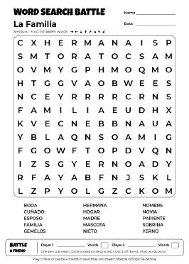 Printable La Familia Word Search Preview