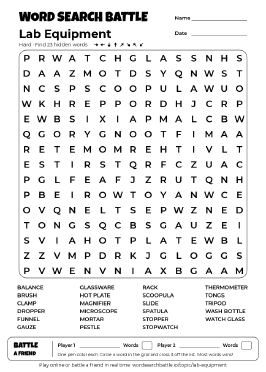Printable Lab Equipment Word Search