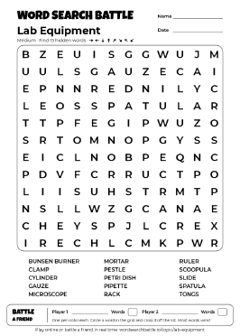 Printable Lab Equipment Word Search