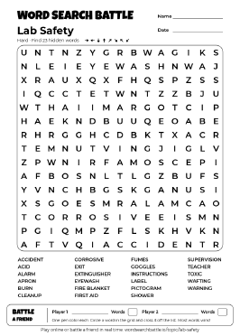 Printable Hard Lab Safety Word Search