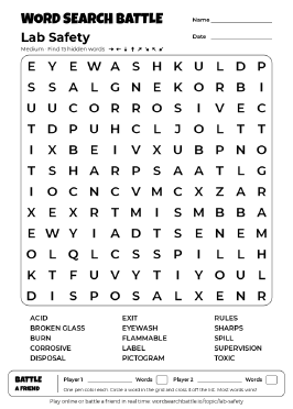 Printable Medium Lab Safety Word Search