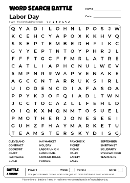 Printable Labor Day Word Search