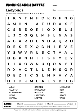 Printable Ladybugs Word Search