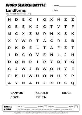 Printable Landforms Word Search