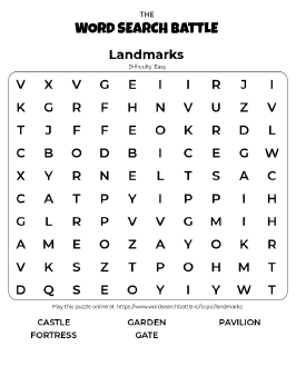 Printable Landmarks Word Search