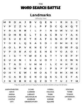 Printable Landmarks Word Search