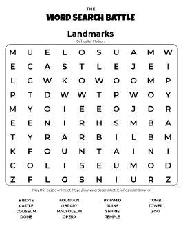 Printable Landmarks Word Search