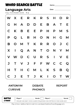 Printable Easy Language Arts Word Search