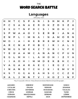 Printable Languages Word Search