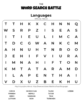 Printable Languages Word Search