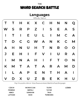 Printable Languages Word Search Printable Languages Word Search