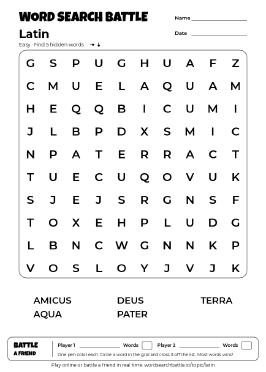 Printable Easy Latin Word Search