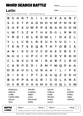 Printable Hard Latin Word Search