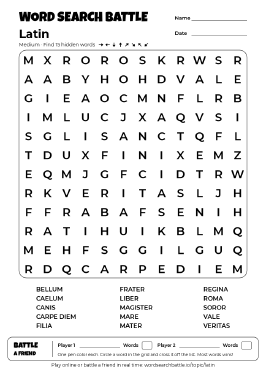 Printable Medium Latin Word Search